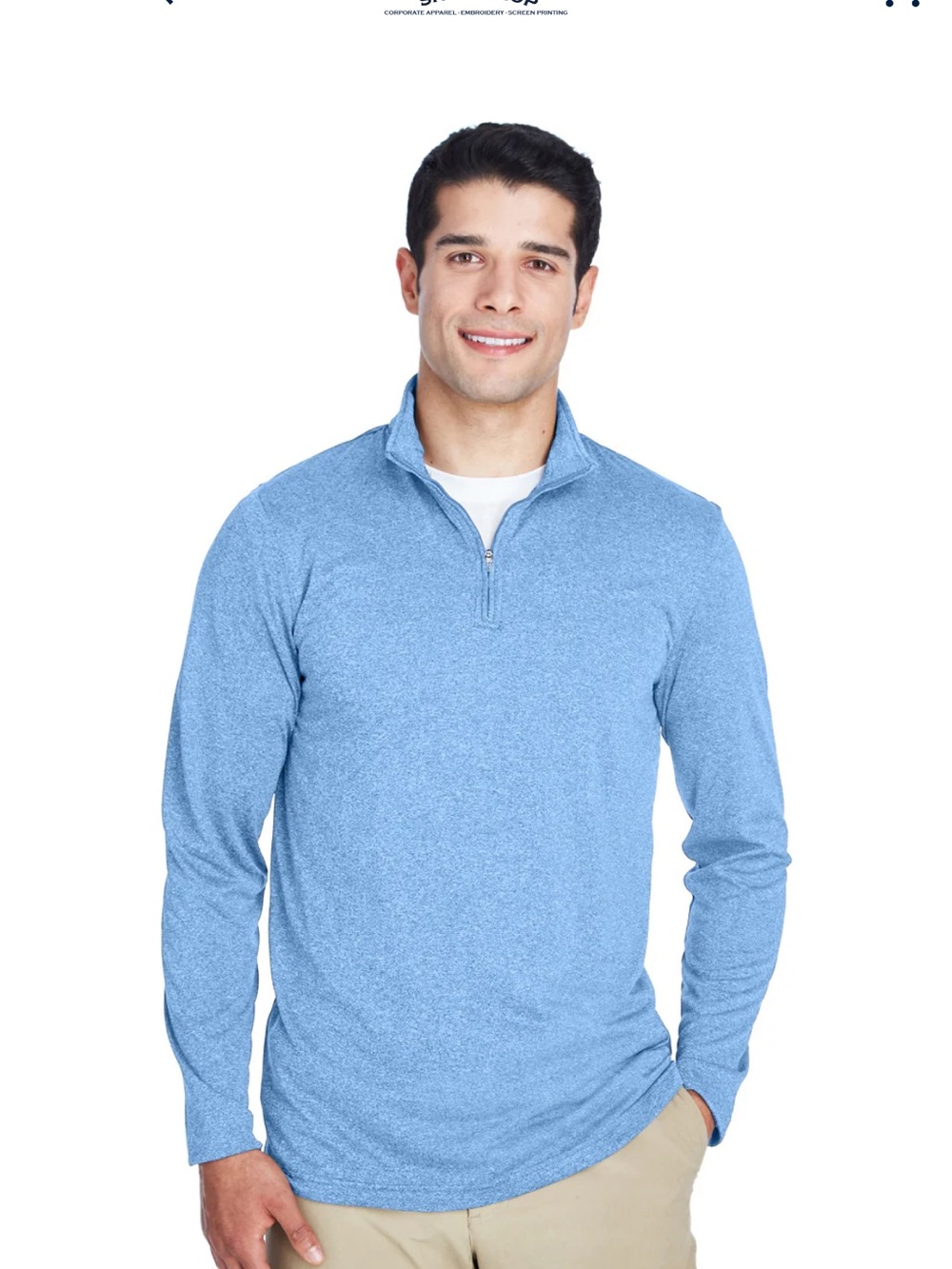Ultra Club Cool & Dry Men's Quarter-Zip Heathered Long Sleeve Small - Light Blue